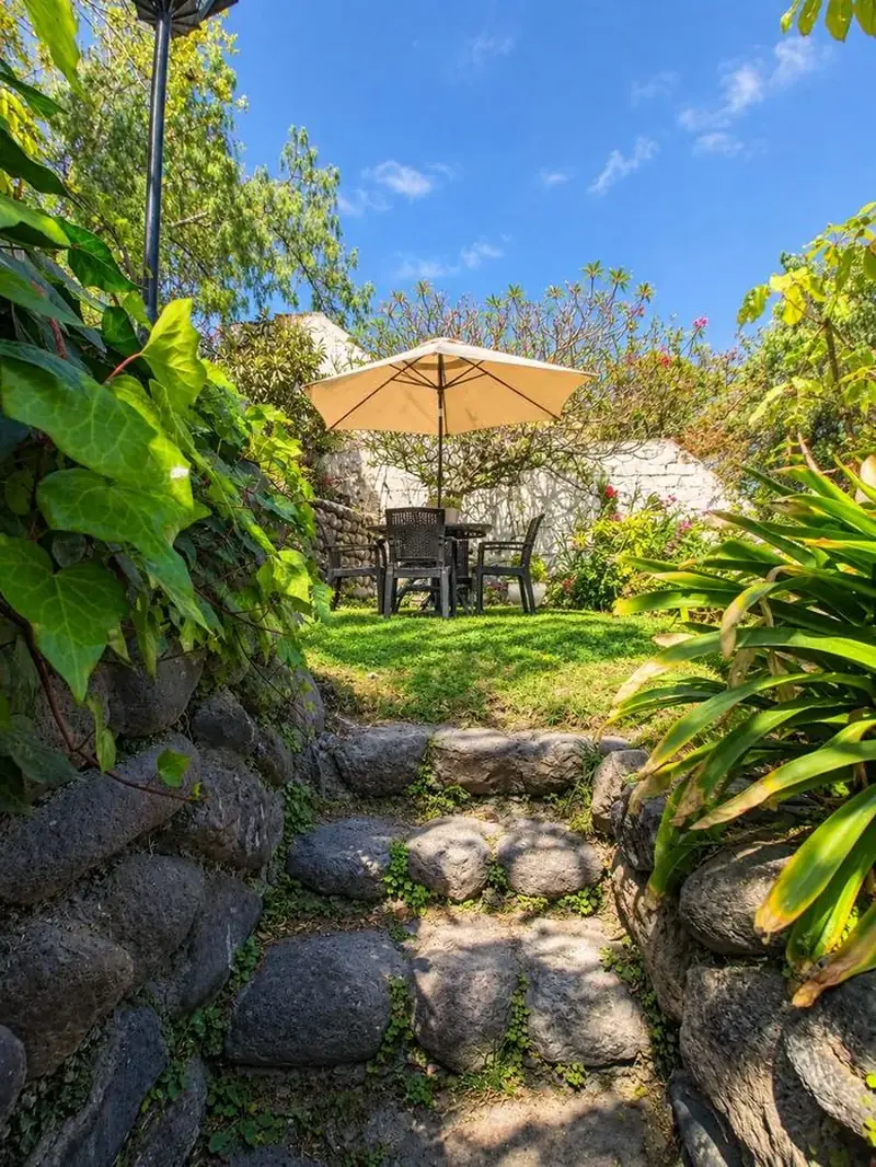 Stone steps leading to the garden